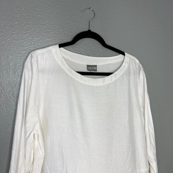 Niche Nilgun Derman Asymmetrical Lightweight Top Size L White Flowy Shirt - Picture 3 of 7